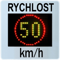 Měřič rychlosti (radar,ukazatel) GR33CL zobrazuje rychlost 50 v kombinovaných barvách LED žluté a červené.